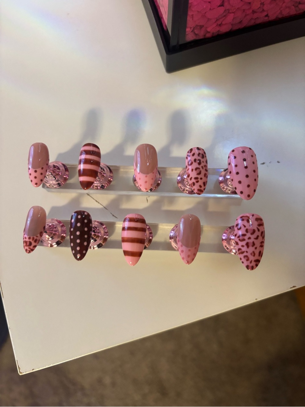 Handmade Pink and Brown Gel-X Press-On Nail Set